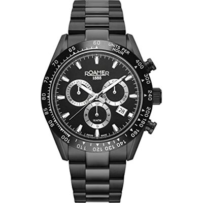 Roamer Monza 850837 Montre analogique à quartz chronographe pour homme, Noir/noir 850837 41 55 20, Bracelet Roamer Monza 850837 Montre analogique à quartz chronographe pour homme, Noir/noir 850837 41 55 20, Bracelet