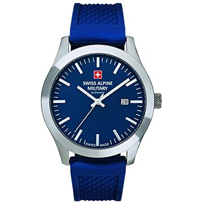 Alpine Montre à quartz analogique pour homme avec bracelet en silicone/caoutchouc 7055.1835, argent/noir, lanière Alpine Montre à quartz analogique pour homme avec bracelet en silicone/caoutchouc 7055.1835, argent/noir, lanière