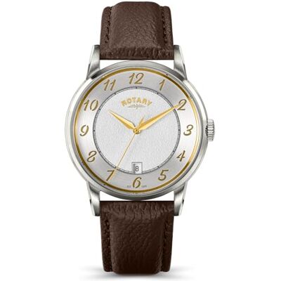 Rotary Montre pour Homme Heritage en Acier Inoxydable, avec Cadran argenté et Bracelet en Cuir Marron. Rotary Montre pour Homme Heritage en Acier Inoxydable, avec Cadran argenté et Bracelet en Cuir Marron.