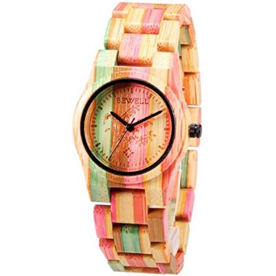 Alienwork Montre Femme Multicolore Bracelet en Bois Bambou Naturel Handmade Alienwork Montre Femme Multicolore Bracelet en Bois Bambou Naturel Handmade