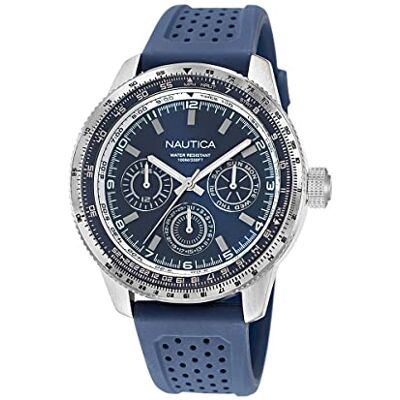 Nautica Pier 39 NAPP39S25 Montre pour homme avec bracelet en silicone Gris/Bleu, bleu, Sangle Nautica Pier 39 NAPP39S25 Montre pour homme avec bracelet en silicone Gris/Bleu, bleu, Sangle