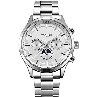 Alienwork Montre Automatique Homme Femme Argent Bracelet en Métal Acier Calendrier Date Blanc Alienwork Montre Automatique Homme Femme Argent Bracelet en Métal Acier Calendrier Date Blanc