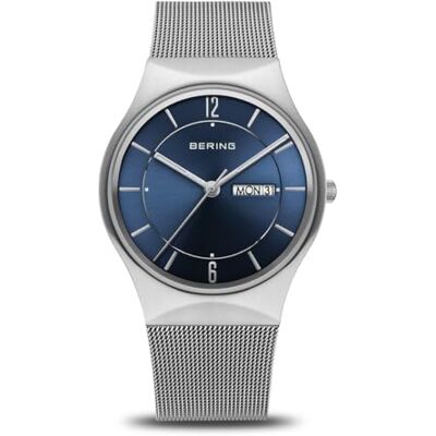 BERING Montre analogique ronde pour homme avec cadran bleu 11938-003DD, Argenté, Argenté, bracelet BERING Montre analogique ronde pour homme avec cadran bleu 11938-003DD, Argenté, Argenté, bracelet