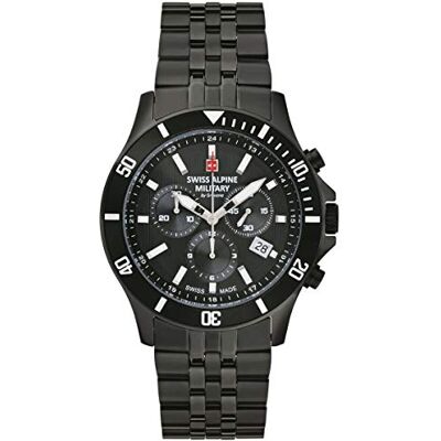 Alpine Montre chronographe analogique à quartz pour homme en acier inoxydable 7022.9, Noir/Noir/Noir 9177sam, Bracelet Alpine Montre chronographe analogique à quartz pour homme en acier inoxydable 7022.9, Noir/Noir/Noir 9177sam, Bracelet