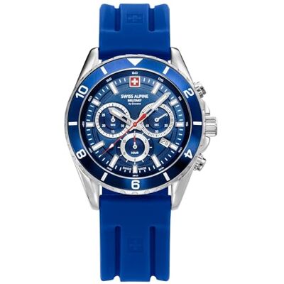 Alpine 7034.9 Montre analogique à quartz pour homme avec chronographe en silicone, Acier/Bleu/Bleu 9835sam, sangle Alpine 7034.9 Montre analogique à quartz pour homme avec chronographe en silicone, Acier/Bleu/Bleu 9835sam, sangle