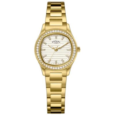 Rotary Montre pour femme avec bracelet en acier inoxydable plaqué or et cadran blanc Rotary Montre pour femme avec bracelet en acier inoxydable plaqué or et cadran blanc