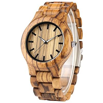INGRAX Montres Nature Stripe Bois Montre-Bracelet Hommes Simple Bambou WoodenLeather Band Montres Femmes Unisexe Horloge Heure Cadeaux pour Noël, Wooden Watch A INGRAX Montres Nature Stripe Bois Montre-Bracelet Hommes Simple Bambou WoodenLeather Band Montres Femmes Unisexe Horloge Heure Cadeaux pour Noël, Wooden Watch A