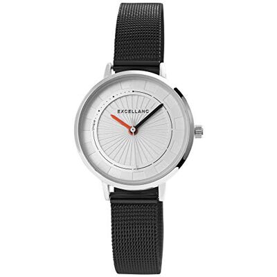 Excellanc Montre pour femme Bracelet milanais Acier inoxydable Fermoir à quartz Analogique 1300029, Noir/argenté. Excellanc Montre pour femme Bracelet milanais Acier inoxydable Fermoir à quartz Analogique 1300029, Noir/argenté.