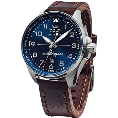 Vostok Europe Space Race Montre automatique pour homme avec bracelet en cuir 20 ATM Date Vostok Europe Space Race Montre automatique pour homme avec bracelet en cuir 20 ATM Date