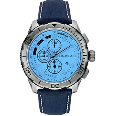 Nautica NAI19519G NST 101 Montre Homme Quartz Analogique Cadran Bleu Bracelet Cuir Bleu Nautica NAI19519G NST 101 Montre Homme Quartz Analogique Cadran Bleu Bracelet Cuir Bleu