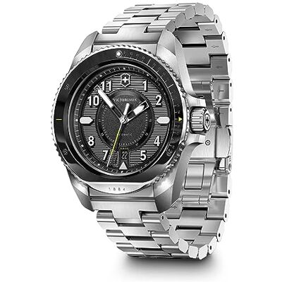 Victorinox Montre Homme Journey 1884 Ø 43 mm, Swiss Made, Automatique, Étanche jusqu’à 200 m, Verre Saphir, Bracelet Inox, Noir/Argent Victorinox Montre Homme Journey 1884 Ø 43 mm, Swiss Made, Automatique, Étanche jusqu’à 200 m, Verre Saphir, Bracelet Inox, Noir/Argent
