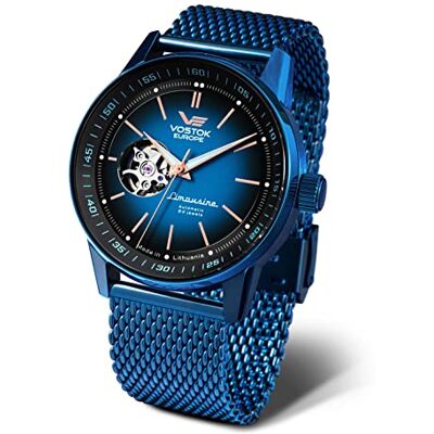 Vostok Europe Montre pour homme avec bracelet en métal Berline GAZ-14 automatique SII NH38 Mouvement ouvert 560D681-B, Bracelet Vostok Europe Montre pour homme avec bracelet en métal Berline GAZ-14 automatique SII NH38 Mouvement ouvert 560D681-B, Bracelet