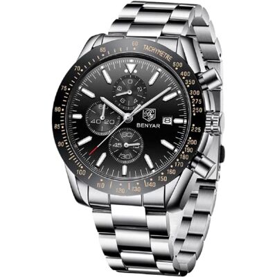BY BENYAR Montre analogique à quartz pour homme Montre chronographe Étanche Date lumineuse Montre décontractée Robe d'affaires Cadeau classique et élégant, Plata, Classique BY BENYAR Montre analogique à quartz pour homme Montre chronographe Étanche Date lumineuse Montre décontractée Robe d'affaires Cadeau classique et élégant, Plata, Classique