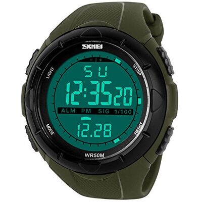 SKMEI 5 ATM étanche décontracté Mode pour Hommes LCD Digital Chronomètre chronographe Date Alarme Sports Montre Bracelet, Vert, sangle SKMEI 5 ATM étanche décontracté Mode pour Hommes LCD Digital Chronomètre chronographe Date Alarme Sports Montre Bracelet, Vert, sangle