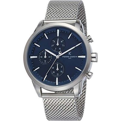 Pierre Cardin Montre Homme Multi-Cadrans Quartz La Gloire Champeret, Argent/Bleu, bracelet Pierre Cardin Montre Homme Multi-Cadrans Quartz La Gloire Champeret, Argent/Bleu, bracelet