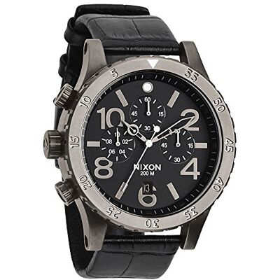 NIXON Montre chronographe en Acier Inoxydable pour Homme avec Bracelet en Cuir Rose 48-20 NIXON Montre chronographe en Acier Inoxydable pour Homme avec Bracelet en Cuir Rose 48-20