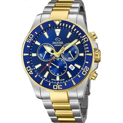 JAGUAR Montre modèle J862/1 de la collection Executive, boîtier de 43,5 mm bleu avec bracelet en acier bicolore pour homme, Unique, Bracelet JAGUAR Montre modèle J862/1 de la collection Executive, boîtier de 43,5 mm bleu avec bracelet en acier bicolore pour homme, Unique, Bracelet