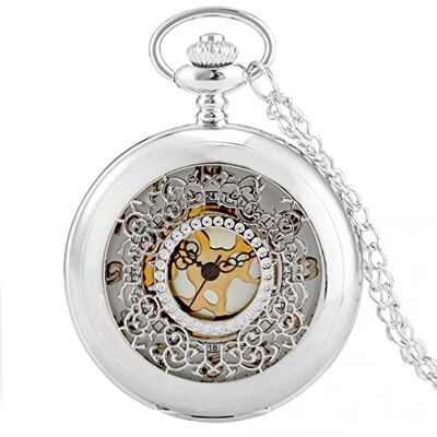 ZALTAS Montre de poche creuse dames quartz pendentif horloge romaine plaque numérique argent noir ZALTAS Montre de poche creuse dames quartz pendentif horloge romaine plaque numérique argent noir