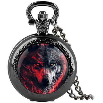 YIHAOYH Montre de poche vintage pour homme et femme Design graphique Montre de poche à quartz avec chaîne Cadeau de Noël ou d'anniversaire avec boîte, Loup Rouge, Design de dôme en verre YIHAOYH Montre de poche vintage pour homme et femme Design graphique Montre de poche à quartz avec chaîne Cadeau de Noël ou d'anniversaire avec boîte, Loup Rouge, Design de dôme en verre