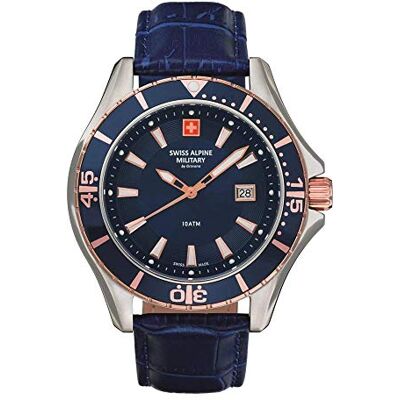 Alpine Montre analogique à quartz 7040 pour homme en cuir, Bic-rose/bleu/bleu 1555sam, bracelet Alpine Montre analogique à quartz 7040 pour homme en cuir, Bic-rose/bleu/bleu 1555sam, bracelet