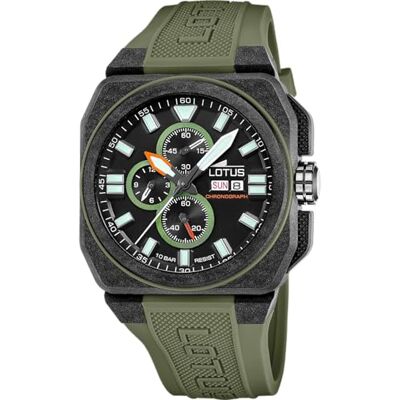 Lotus Montre Homme 18976/1 Chrono boîtier en Fibre de carbone Noir bracelet en Caoutchouc Vert, noir, bracelet Lotus Montre Homme 18976/1 Chrono boîtier en Fibre de carbone Noir bracelet en Caoutchouc Vert, noir, bracelet