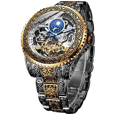 FORSINING Montre rétro pour homme sculptée à remontage automatique Tourbillon Phase de lune Secondes indépendantes Squelette automatique Grand cadran FORSINING Montre rétro pour homme sculptée à remontage automatique Tourbillon Phase de lune Secondes indépendantes Squelette automatique Grand cadran