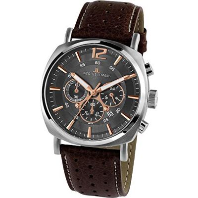 JACQUES LEMANS Montre Hommes 1-1645H, Marron/Gris, sangle JACQUES LEMANS Montre Hommes 1-1645H, Marron/Gris, sangle