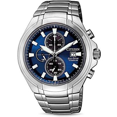Citizen Montre chronographe pour homme Eco-Drive avec bracelet en titane, bleu, Bracelet Citizen Montre chronographe pour homme Eco-Drive avec bracelet en titane, bleu, Bracelet