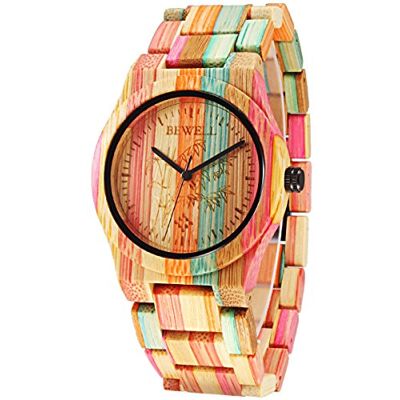 Alienwork Montre Femme Multicolore Bracelet en Bois Bambou Naturel Handmade Alienwork Montre Femme Multicolore Bracelet en Bois Bambou Naturel Handmade