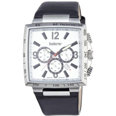 Sea Surfer 16194211 WS Montre Homme Quartz Analogique Chronomètre Bracelet Cuir Noir, Blanc/Noir Sea Surfer 16194211 WS Montre Homme Quartz Analogique Chronomètre Bracelet Cuir Noir, Blanc/Noir