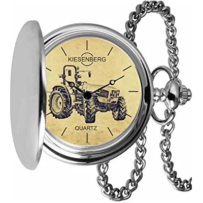 KIESENBERG Montre de poche Vintage Argent Cadeau personnalisé pour la série 4E Tracteur Montre Homme TA-5684, argenté KIESENBERG Montre de poche Vintage Argent Cadeau personnalisé pour la série 4E Tracteur Montre Homme TA-5684, argenté