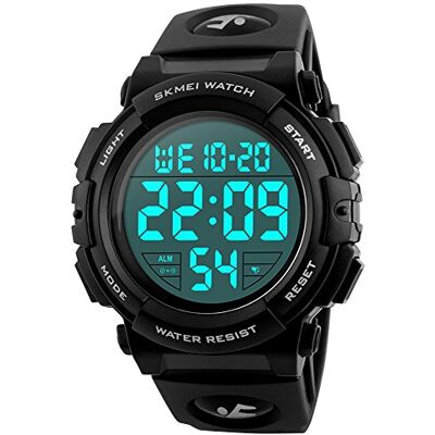 SKMEI Montre numérique pour homme avec grand cadran Étanche Montre militaire Chronographe Réveil, Noir, sangle SKMEI Montre numérique pour homme avec grand cadran Étanche Montre militaire Chronographe Réveil, Noir, sangle
