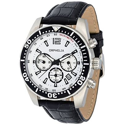 Orphelia Montre Homme Quartz Chronographe Intense Bracelet en Cuir, Blanc, sangle Orphelia Montre Homme Quartz Chronographe Intense Bracelet en Cuir, Blanc, sangle
