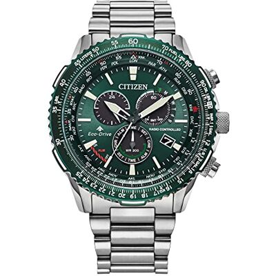 Citizen Montre chronographe Promaster Air Eco-Drive Pilot pour homme, technologie atomique, heure 12/24 heures, indicateur de réserve de marche, aiguilles et marqueurs lumineux, cristal saphir, Acier Citizen Montre chronographe Promaster Air Eco-Drive Pilot pour homme, technologie atomique, heure 12/24 heures, indicateur de réserve de marche, aiguilles et marqueurs lumineux, cristal saphir, Acier