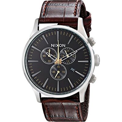 NIXON Sentry Montre chronographe en Acier Inoxydable avec Bracelet en Cuir pour Homme, Brown Gator, taille unique, The Sentry Chrono Leather NIXON Sentry Montre chronographe en Acier Inoxydable avec Bracelet en Cuir pour Homme, Brown Gator, taille unique, The Sentry Chrono Leather