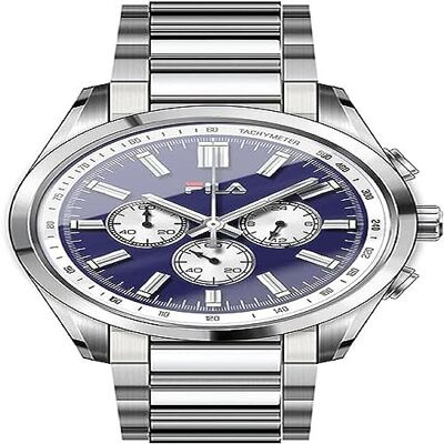 FILA Montre chronographe à quartz pour homme en acier inoxydable FA-4126-17, Argenté/multicolore FILA Montre chronographe à quartz pour homme en acier inoxydable FA-4126-17, Argenté/multicolore