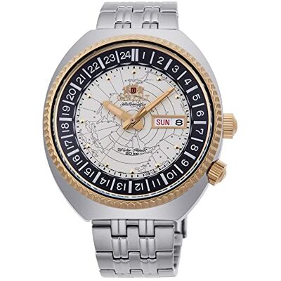 Orient Revival Montre-bracelet Automatique Homme World Map, Remontage Manuel Mécanique Classique, Boîtier et Bracelet en Acier Inoxydable, Argent et Or Orient Revival Montre-bracelet Automatique Homme World Map, Remontage Manuel Mécanique Classique, Boîtier et Bracelet en Acier Inoxydable, Argent et Or
