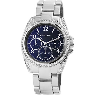 Excellanc Montre Femme Métal Boucle déployante Analogique Quartz 1800117, Argenté/Bleu Foncé., Bracelet Excellanc Montre Femme Métal Boucle déployante Analogique Quartz 1800117, Argenté/Bleu Foncé., Bracelet