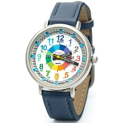 Kiddus Montre Bracelet Éducative pour enfants, garçon. Time Teacher Analogique avec Exercices. Facile d’apprendre à lire l’heure. English version. Blue Pu Leather Kiddus Montre Bracelet Éducative pour enfants, garçon. Time Teacher Analogique avec Exercices. Facile d’apprendre à lire l’heure. English version. Blue Pu Leather