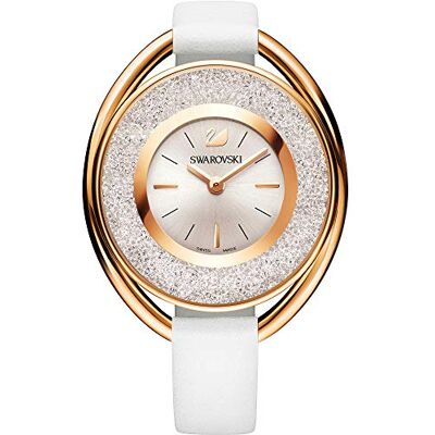 Swarovski Montre pour femme avec bracelet en cuir PVD doré rose et cristallin ovale Swarovski Montre pour femme avec bracelet en cuir PVD doré rose et cristallin ovale