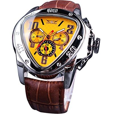 FORSINING Montre mécanique tendance, cadran triangle, mouvement automatique doré, étanche, design en cuir marron, montre mécanique pour homme FORSINING Montre mécanique tendance, cadran triangle, mouvement automatique doré, étanche, design en cuir marron, montre mécanique pour homme