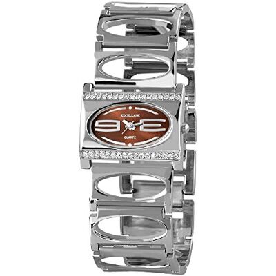 Excellanc 180327000027 Montre Femme Quartz Analogique Bracelet différents matériaux Argent, Marron/Argent Excellanc 180327000027 Montre Femme Quartz Analogique Bracelet différents matériaux Argent, Marron/Argent