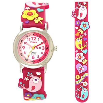 Ravel Montre d'apprentissage de l'heure pour enfant, Pink Birdy, Ludique Ravel Montre d'apprentissage de l'heure pour enfant, Pink Birdy, Ludique
