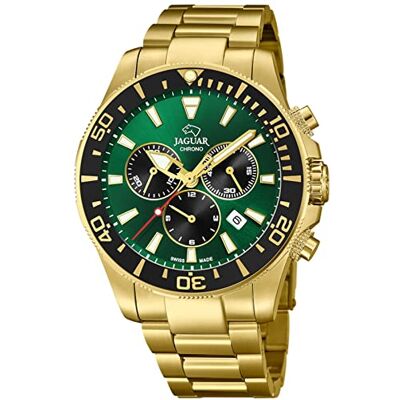 JAGUAR Montre modèle J864/1 de la collection Executive, boîtier de 43,5 mm vert avec bracelet en acier plaqué pour homme, Unique, Bracelet JAGUAR Montre modèle J864/1 de la collection Executive, boîtier de 43,5 mm vert avec bracelet en acier plaqué pour homme, Unique, Bracelet