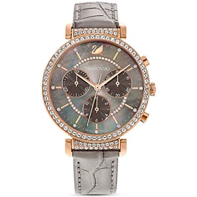 Swarovski Montre Passage Chrono, bracelet en cuir, Gris, PVD doré rose Swarovski Montre Passage Chrono, bracelet en cuir, Gris, PVD doré rose