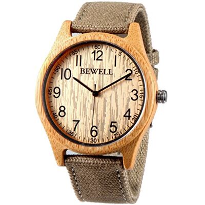 Alienwork Montre Hommes Femmes Jaune Bracelet Tissu Nato Vert Bambou Naturel Handmade Alienwork Montre Hommes Femmes Jaune Bracelet Tissu Nato Vert Bambou Naturel Handmade