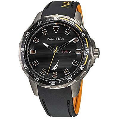 Nautica Montre à quartz pour homme en acier inoxydable avec bracelet en silicone, noir, 22 (modèle : NAPCLS113), Noir, Sangle Nautica Montre à quartz pour homme en acier inoxydable avec bracelet en silicone, noir, 22 (modèle : NAPCLS113), Noir, Sangle