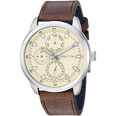 Nautica Homme Analogique Quartz Japonais Montre NAPFRL001, Marron, sangle Nautica Homme Analogique Quartz Japonais Montre NAPFRL001, Marron, sangle