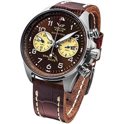 Vostok Europe Space Race Montre chronographe pour homme avec bracelet en cuir 20 ATM Date Vostok Europe Space Race Montre chronographe pour homme avec bracelet en cuir 20 ATM Date