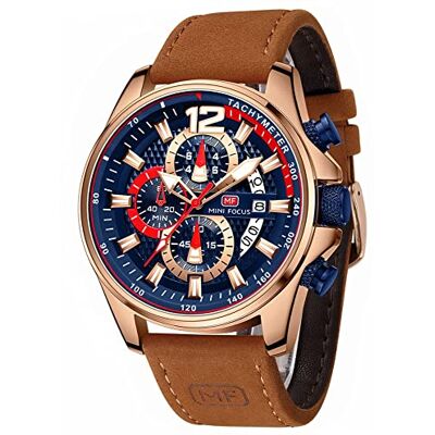 AIMES Montre chronographe étanche pour homme Mouvement à quartz analogique Montre élégante et luxueuse Cadeau idéal pour homme, Marron, bleu, rose, Sangle AIMES Montre chronographe étanche pour homme Mouvement à quartz analogique Montre élégante et luxueuse Cadeau idéal pour homme, Marron, bleu, rose, Sangle